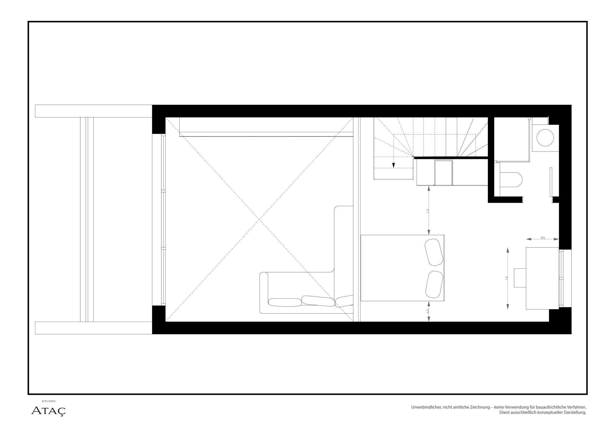Grundriss der oberen Ebene mit Galerie